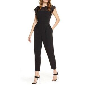 NEW Harper Rose Women's Gathered Illusion Neck Jumpsuit Black MSRP $148